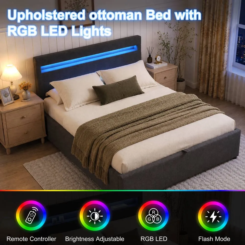 Comfy Living Ltd Fabric Modern Gas Lift Ottoman Bed Frame With LED in Dark Grey 4