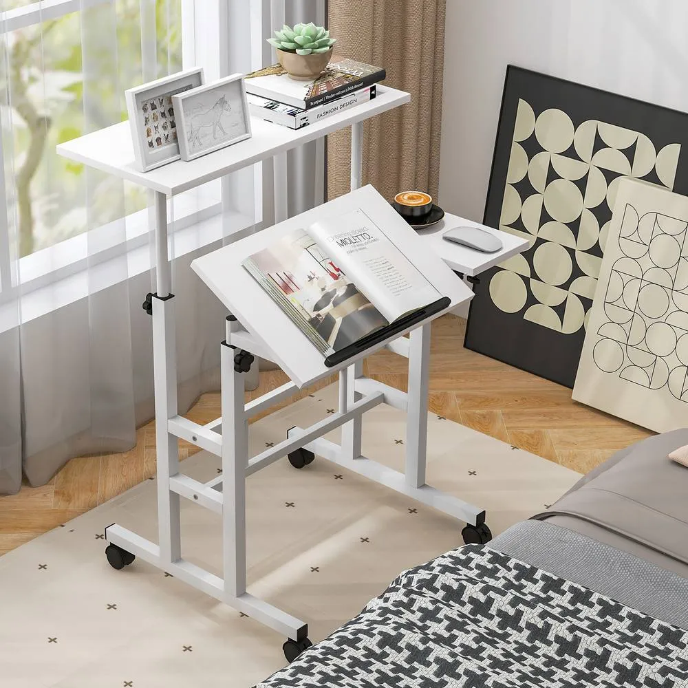 Costway Standing Computer Desk Mobile Sit to Stand Desk Laptop Cart in White 5
