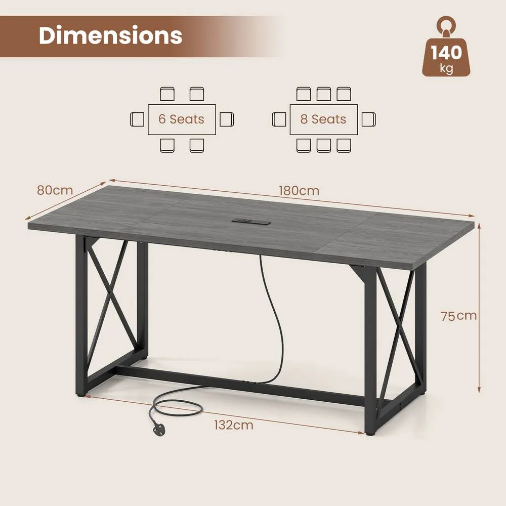 Costway Conference Table with Power Outlets Large Meeting Room Table in Grey 2