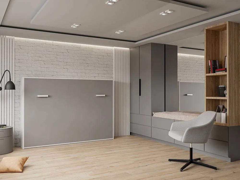 Vente-unique Retractable Bed 140 X 200 Cm - Manual Horizontal Opening - White and in Grey 4