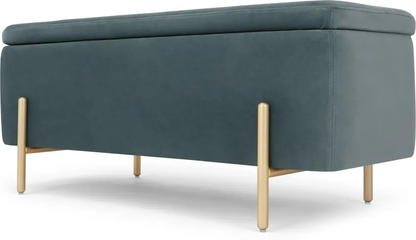 Asare 110cm Upholstered Ottoman Storage Bench, Marine Green Velvet and Brass