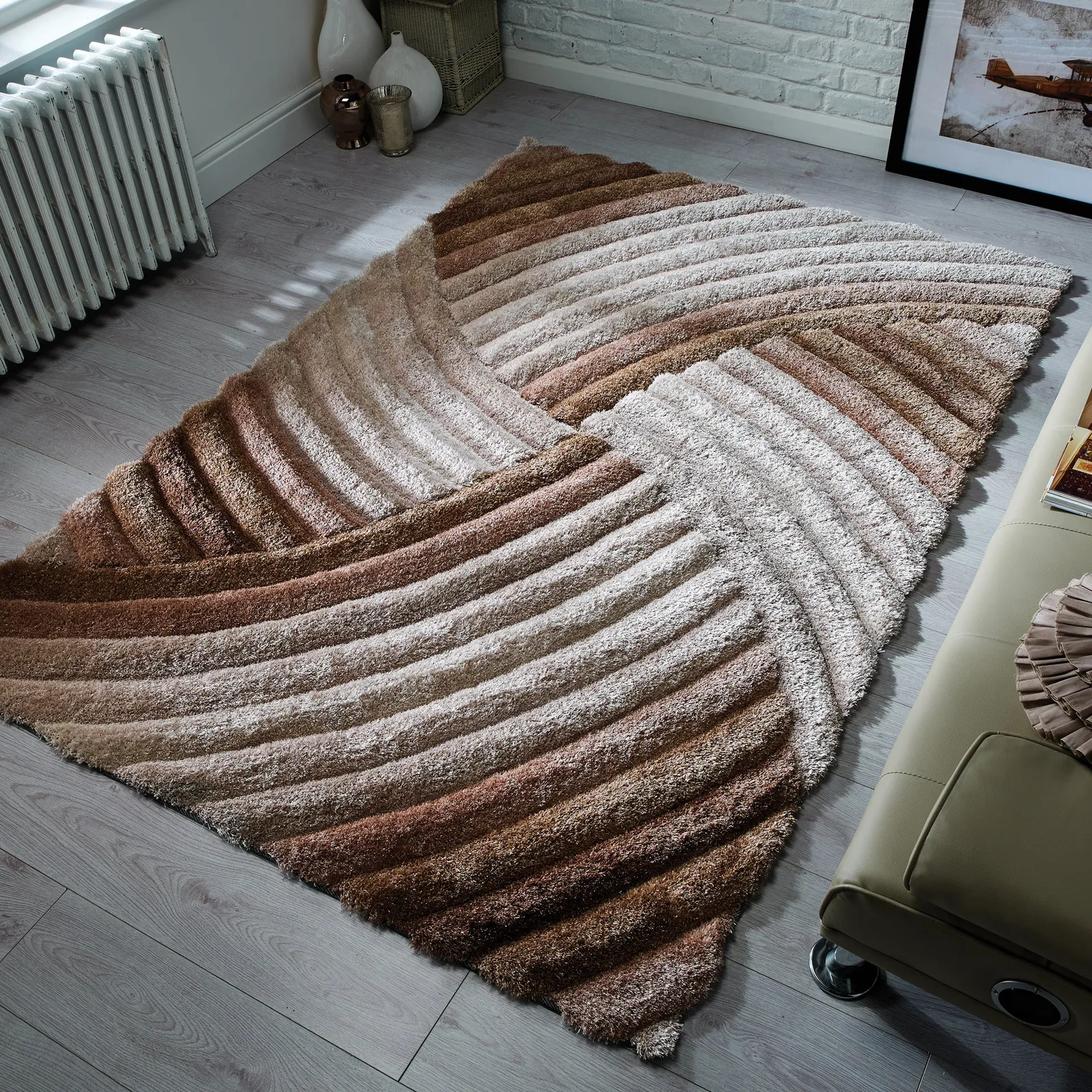 Verge Furrow Rug Beige and  Brown