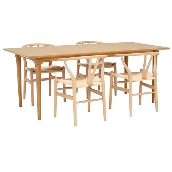 Hague 200cm Dining Table with 4 Hans Wishbone Dining Chairs Natural
