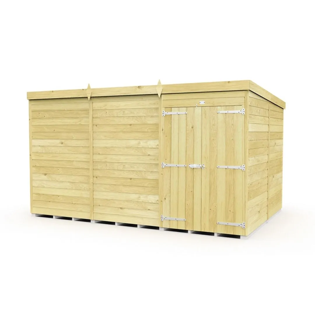 Buttercup Farm 12 x 8 Feet Pent Shed - Double Door W/O Window - L231 x W358 x H201 cm in Brown