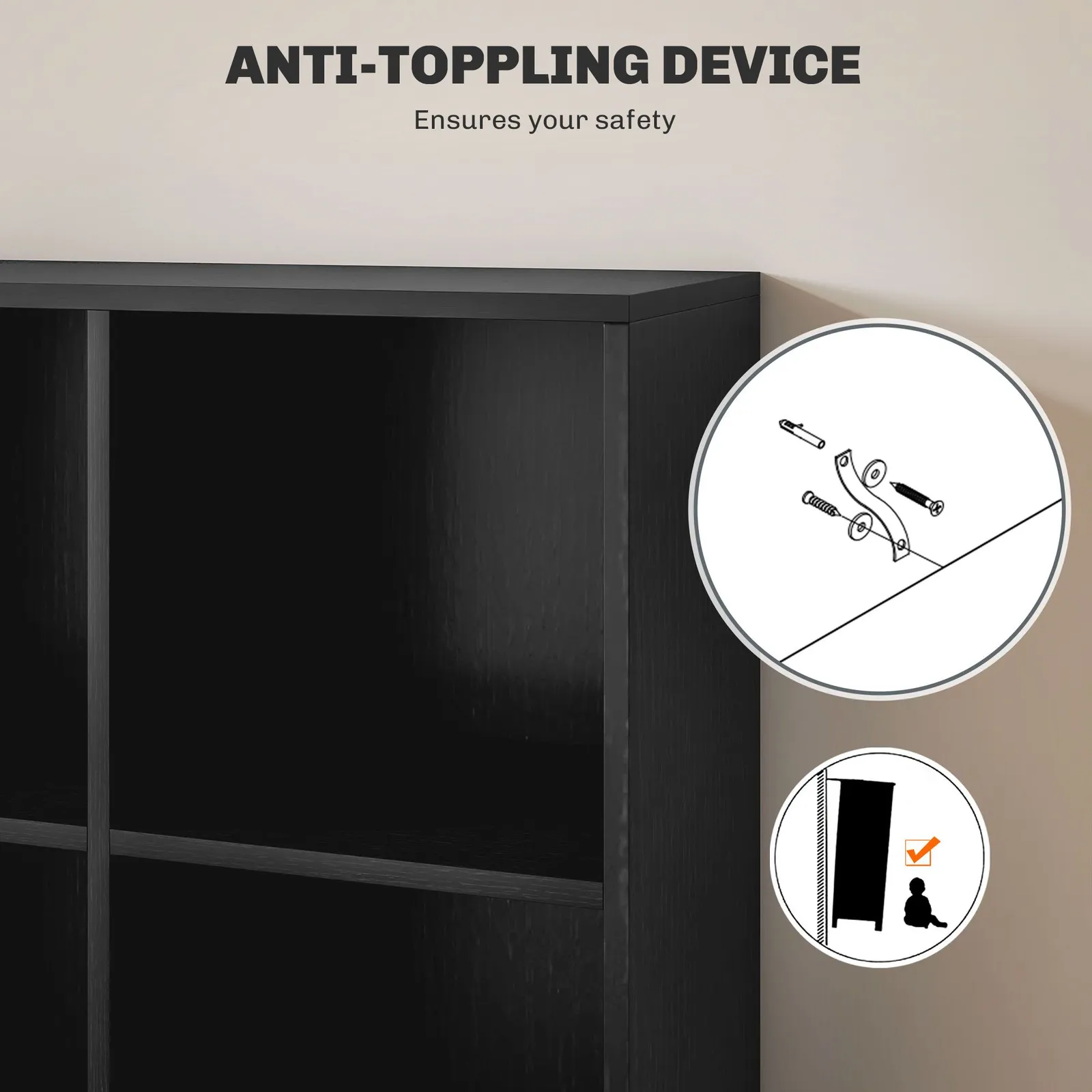HOMCOM Cubic Cabinet Bookcase Storage Shelves for Home Office in Black 4