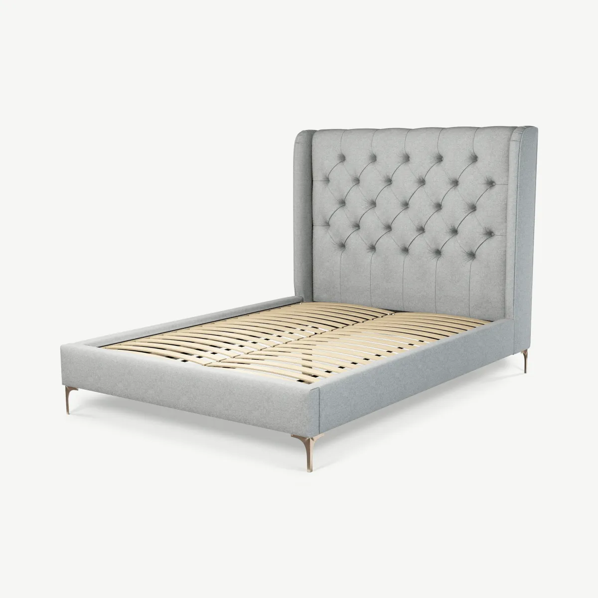 Romare Double Bed, Wolf Grey Wool with Copper Legs
