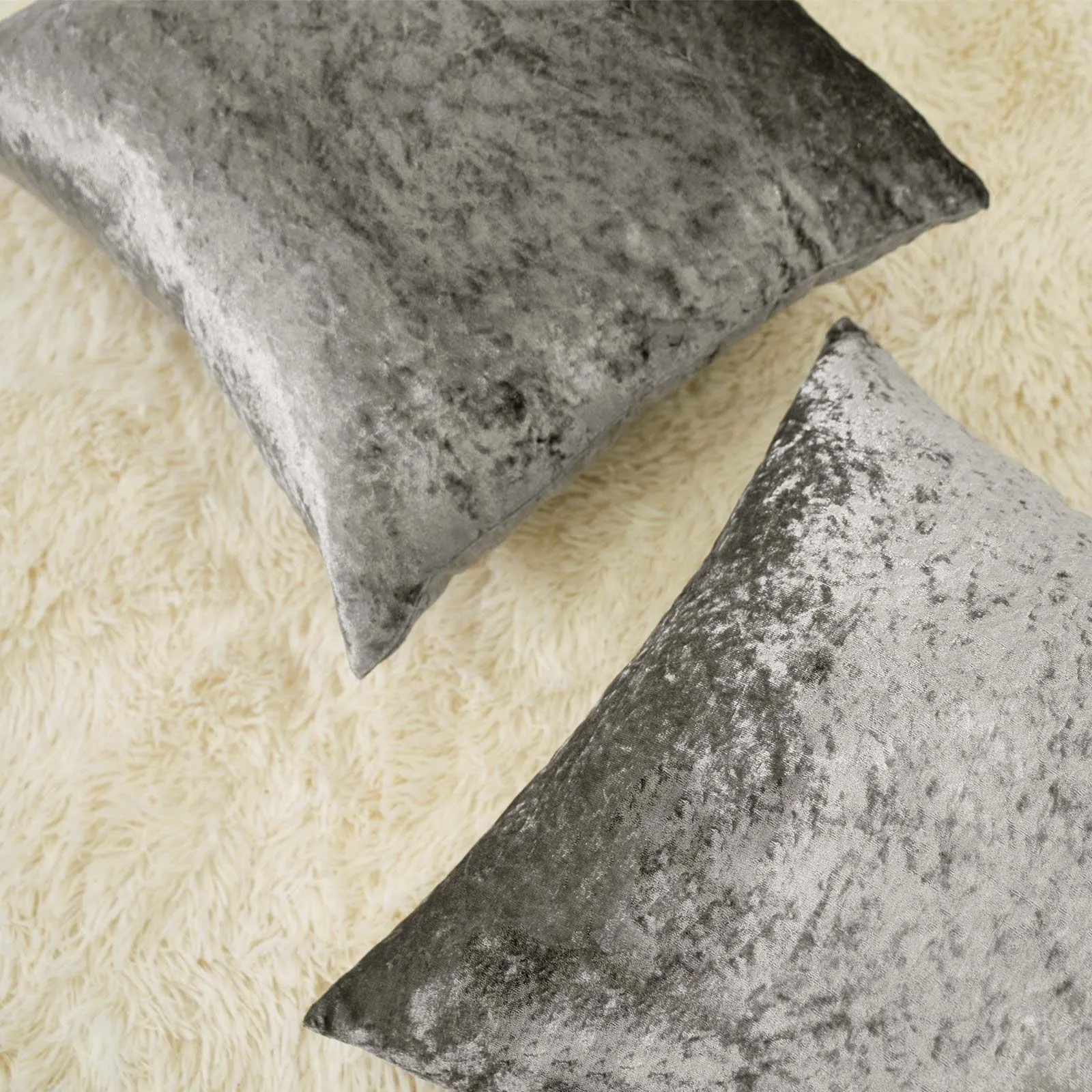 OHS Luxury Crushed Velvet Set of 2 Filled Cushions & Covers in Silver