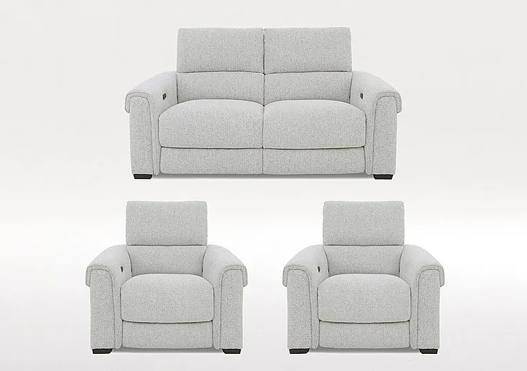 Nixon 2 Seater Fabric Power Recliner Sofa and 2 Armchairs Set - Oyster