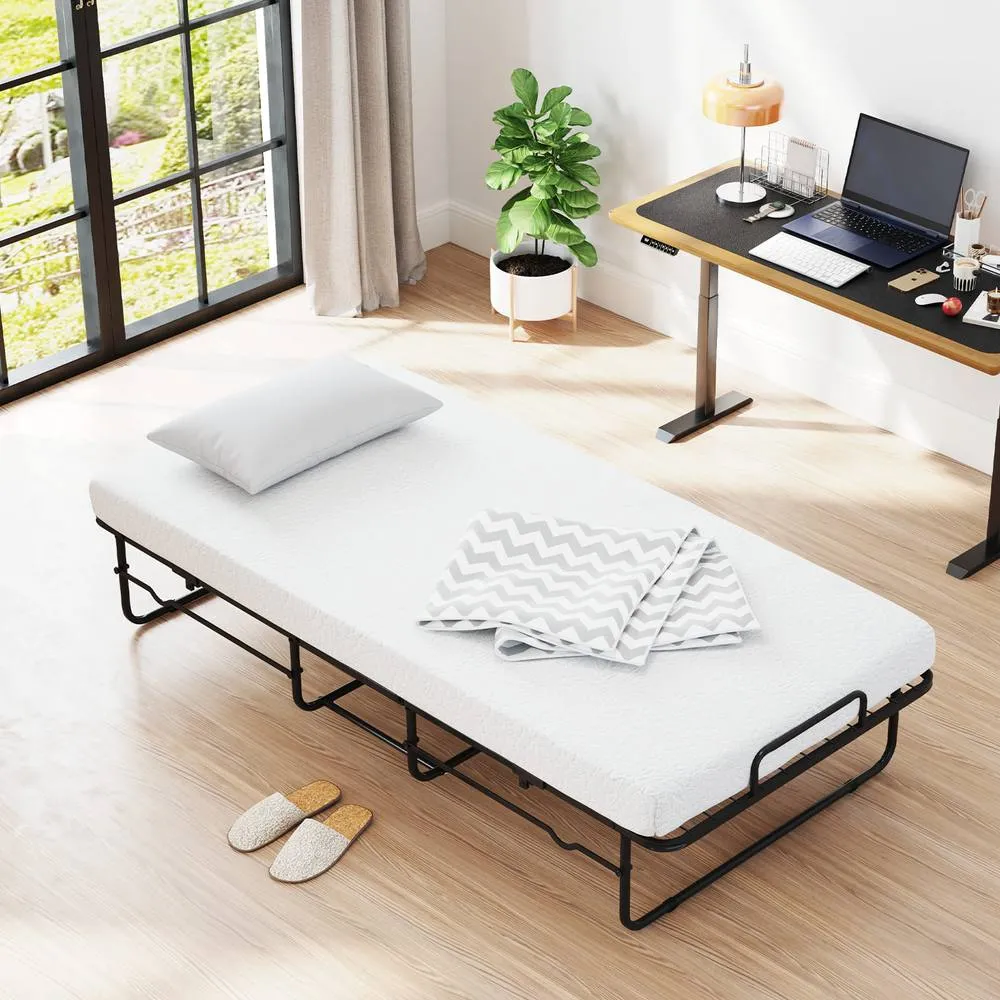 Costway 190 x 90 cm Folding Bed Single Size Guest Bed with Memory Foam in White 3
