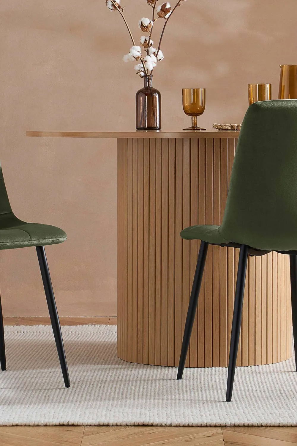 Birlea Axel Round Fluted Dining Table with 4 Chairs in Brown 2
