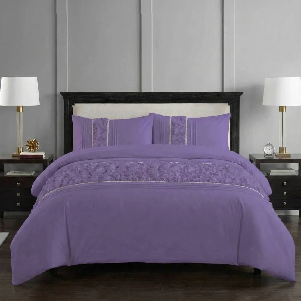 Snug City Ruffle Design Duvet Cover Soft Elegant Bedding Set with Pillowcases in Lilac