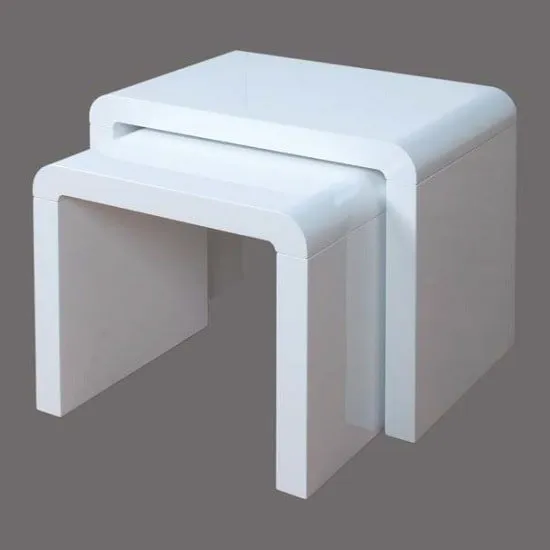Norset Modern Set of 2 Nesting Tables In White Gloss