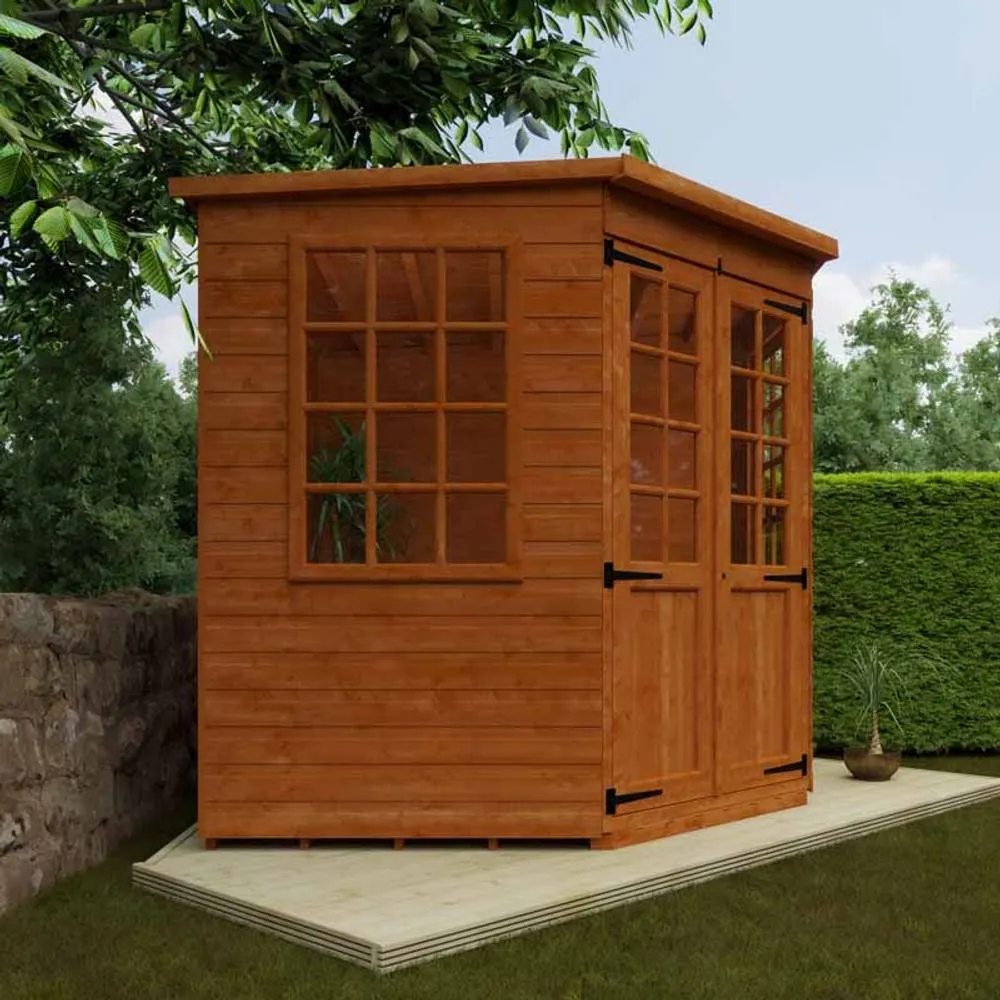 Buttercup Farm 7 x 7 Feet Pentagon Cornerhouse 12mm Shed - Solid Wood/Softwood/Pine in Burnt Orange 4
