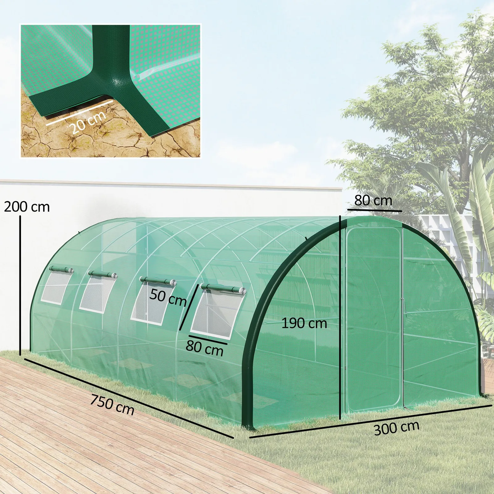 OUTSUNNY Tunnel Greenhouse, Upgraded Structure, Hinged Doors, 6 x 3 m, Green 3
