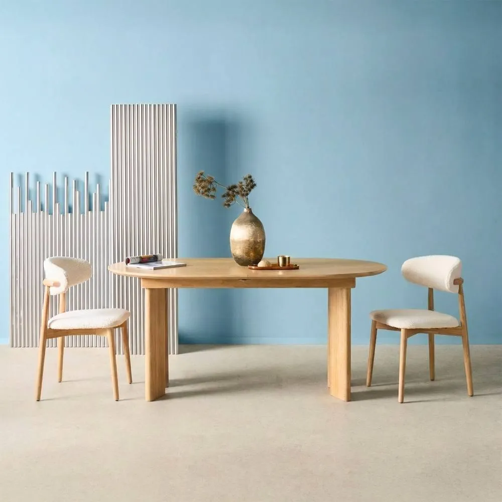 sweeek 6-8 seater oval extendable dining table, rubberwood & oak veneer in Beige