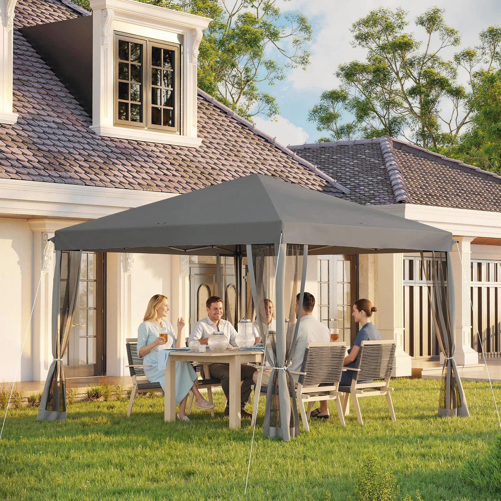 OUTSUNNY Heavy Duty Pop Up Gazebo with Removable Mesh Sidewall Grey in Light Grey