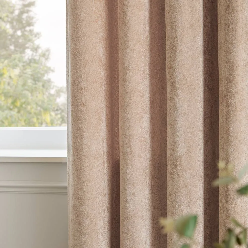 Paoletti Lustre Velvet Fully Lined Eyelet Curtain Pair in Nude 4