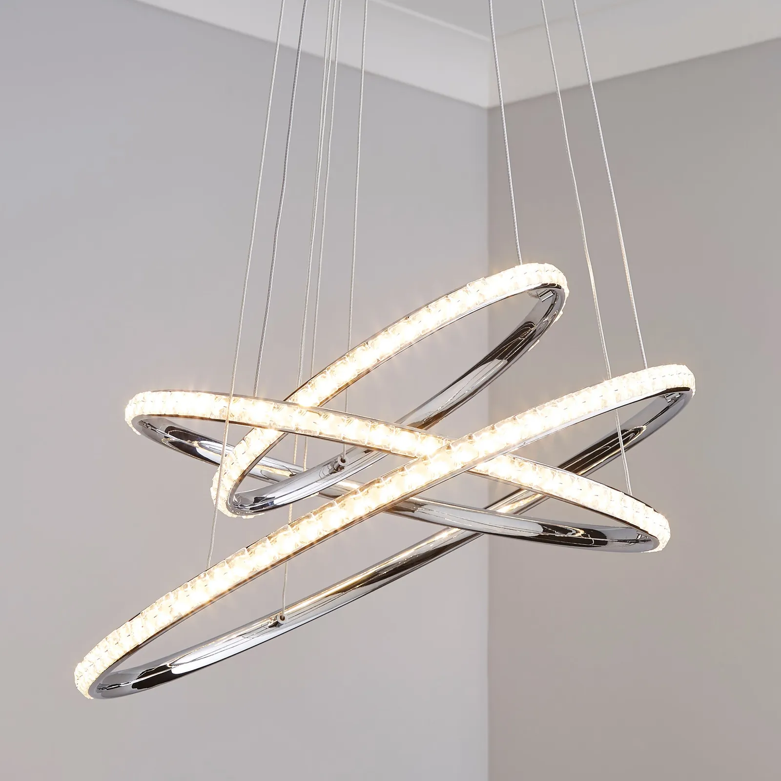 Cali 3 Light Integrated LED Hoop Crystal Ceiling Fitting Chrome