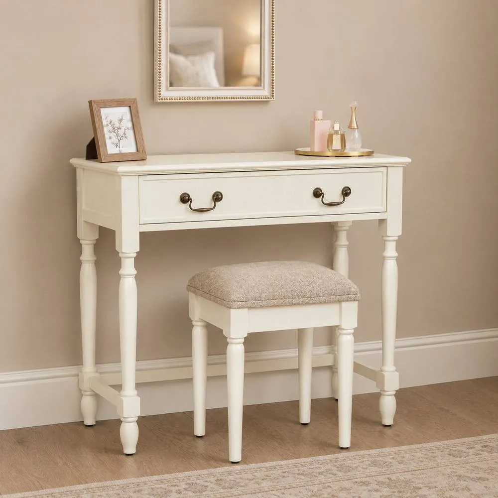 Melody Maison Ivory 2 Drawer Dressing Table & Stool Set - Charlotte Ivory Range