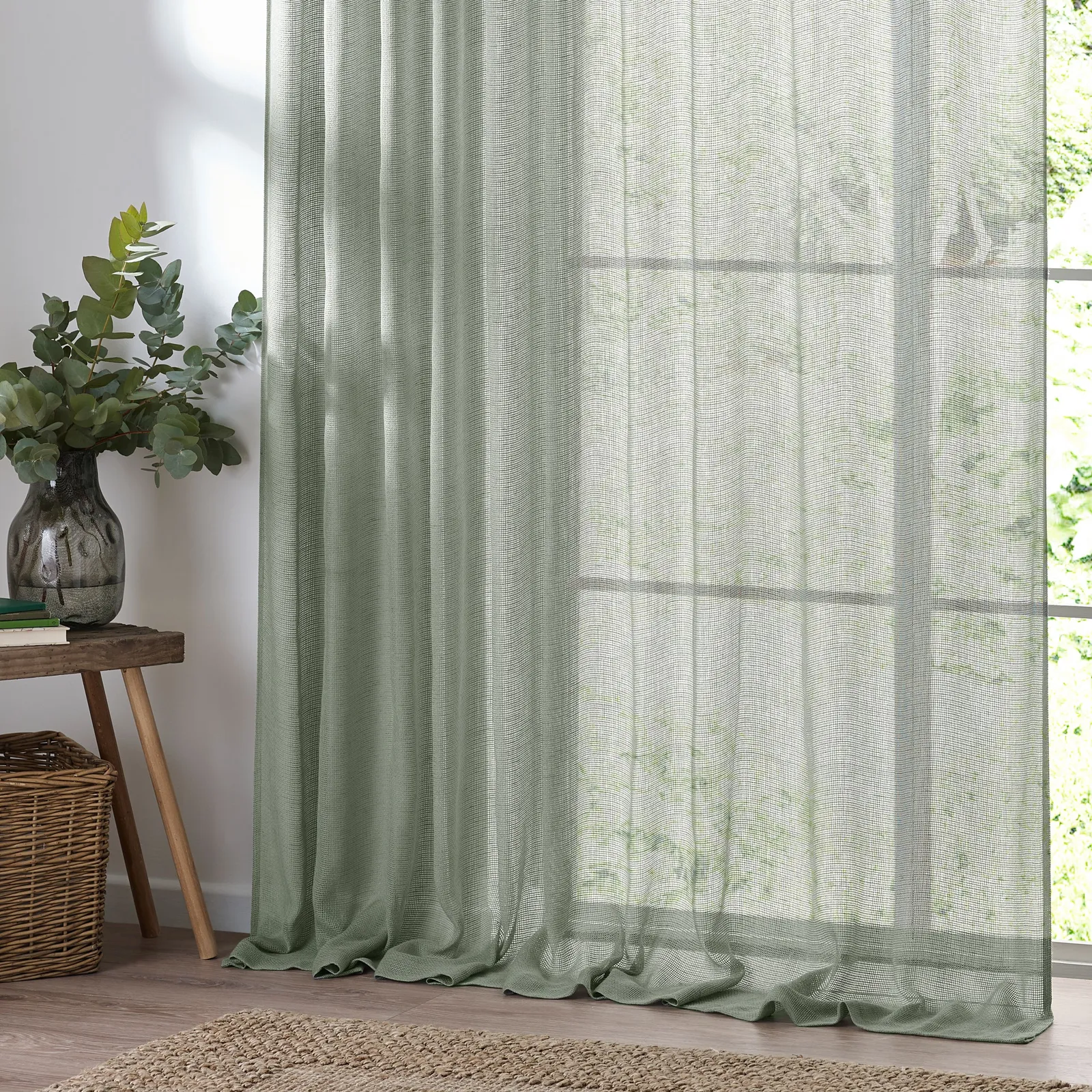 Yard Nimbus Sheer Tie Top Curtain Panel in Light Green 3
