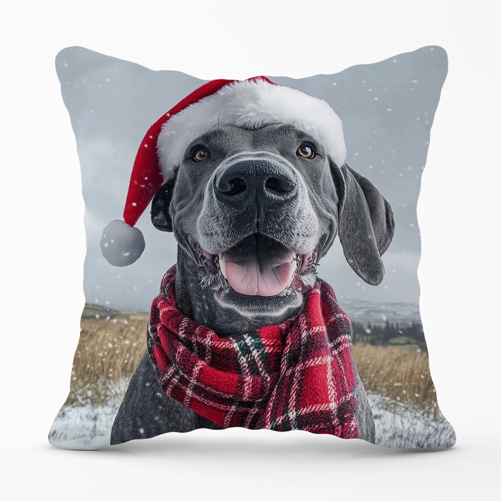 Warren Reed - Designer Christmas Great Dane Cushion in Grey