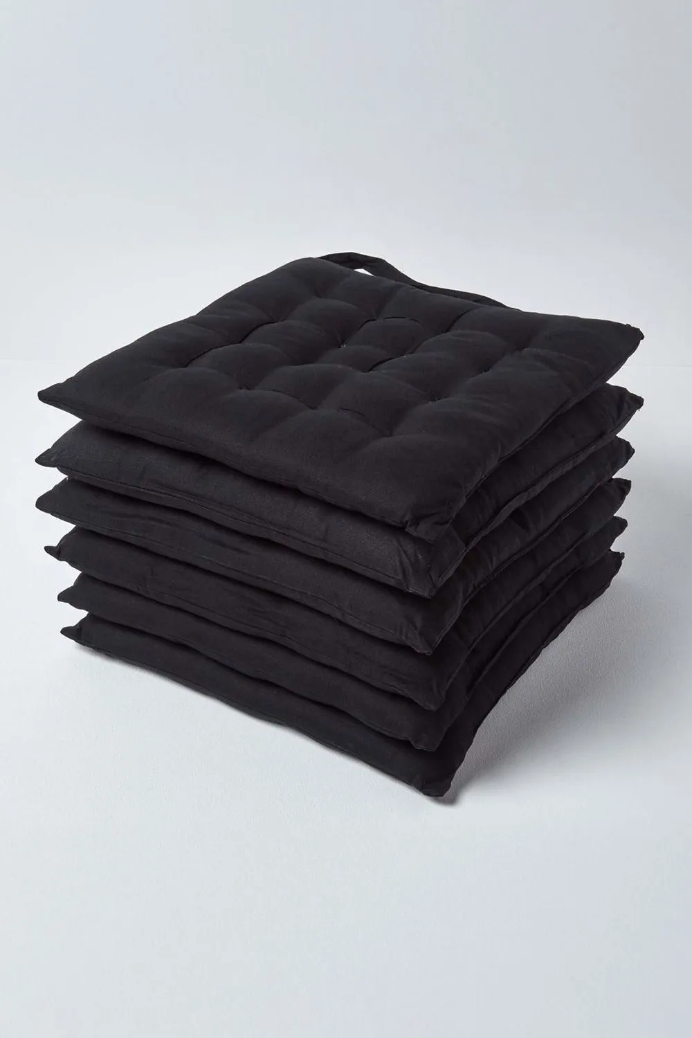 Homescapes 6 Pack Seat Pads Luxury 100% Cotton Indoor Outdoor Garden Cushion, 40cm in Black 1