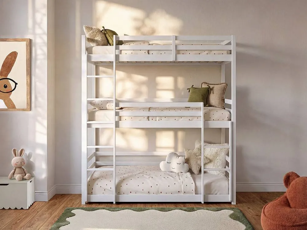 Vente-unique Triple Bunk Beds - 3 X 90 X 200 Cm - Pine - White - VAGAR 3
