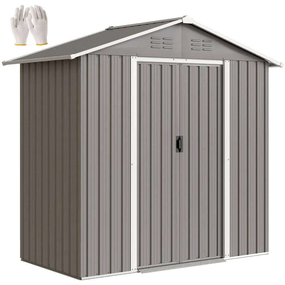 OUTSUNNY 6.5x3.5ft Metal Garden Shed for Garden, Light Grey 2
