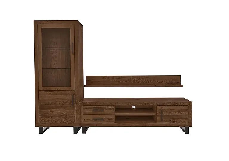 Terra Large Media Set with TV Unit, Small Left Hand Facing Display Cabinet and 180cm Wall Shelf - Desert