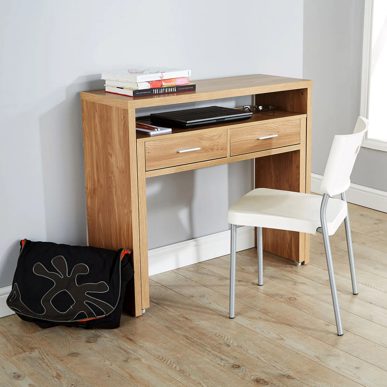 Regis Oak Hideaway Console Desk Natural