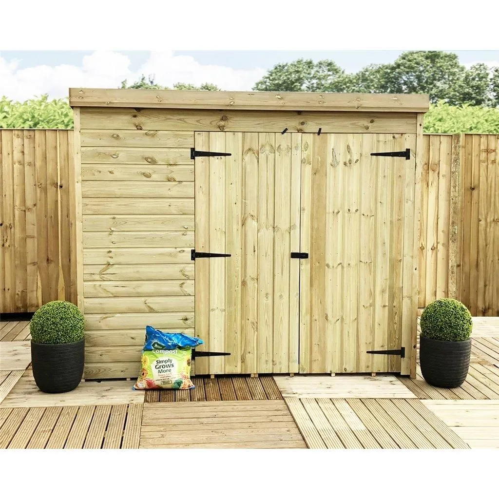 Marlborough 8 x 8 Pressure Treated Pent Garden Shed with Double Doors in Natural 2