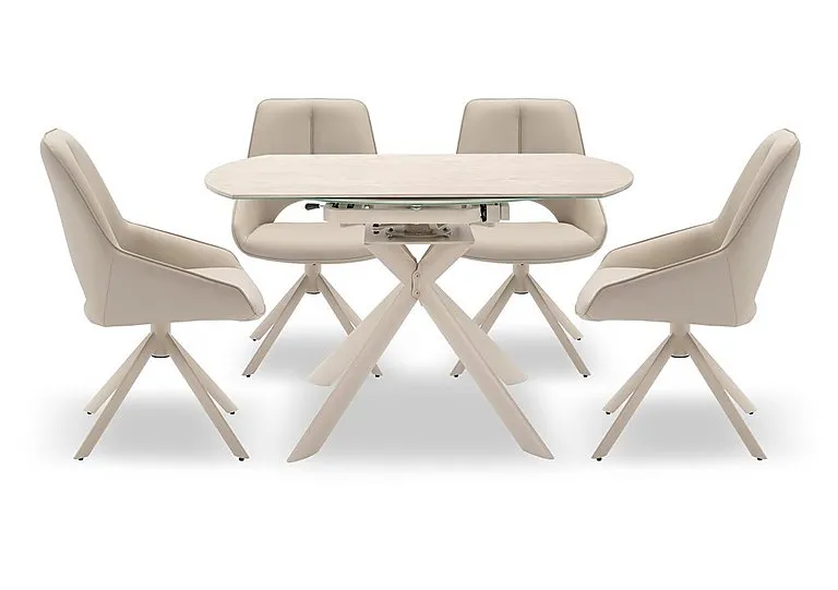 Tino Swivel Extending Dining Table and 4 Faux Leather Swivel Chairs