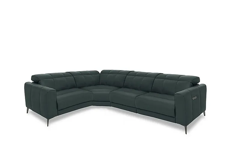 Ezra Leather Power Recliner Left Hand Facing Corner Sofa with Power Headrests - Peacock - Sofas and Armchairs - In Time for Christmas