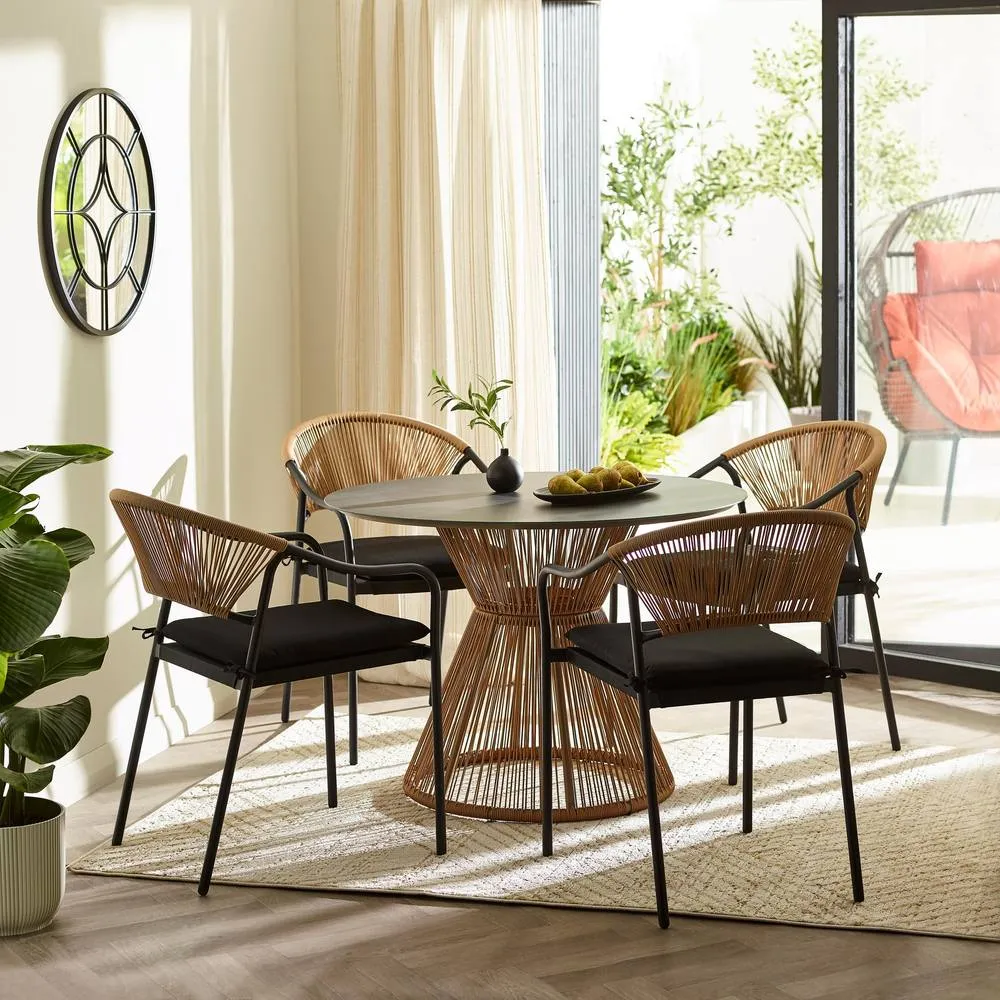 FurnitureboxUK Lanai Rattan Round Garden Dining Table in Black 4