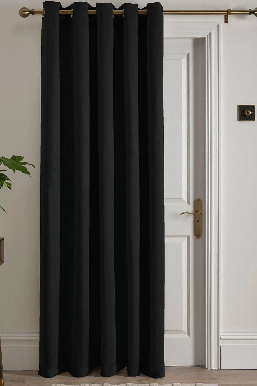 Fusion 'Strata' Dim out woven Eyelet Single Panel Door Curtain in Black 1