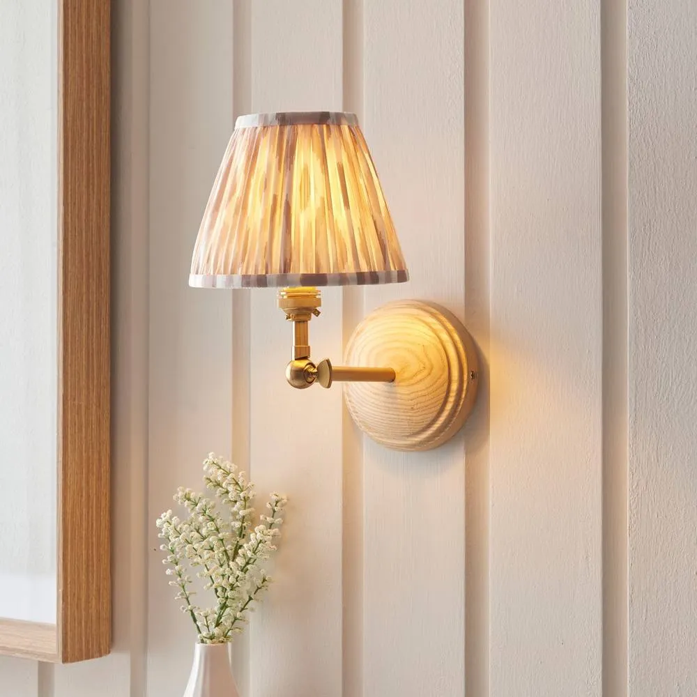 Netlighting Wood Wing Ash Wood Wall Light Fabric Ikat Shade 16cm B22 in Brown 2