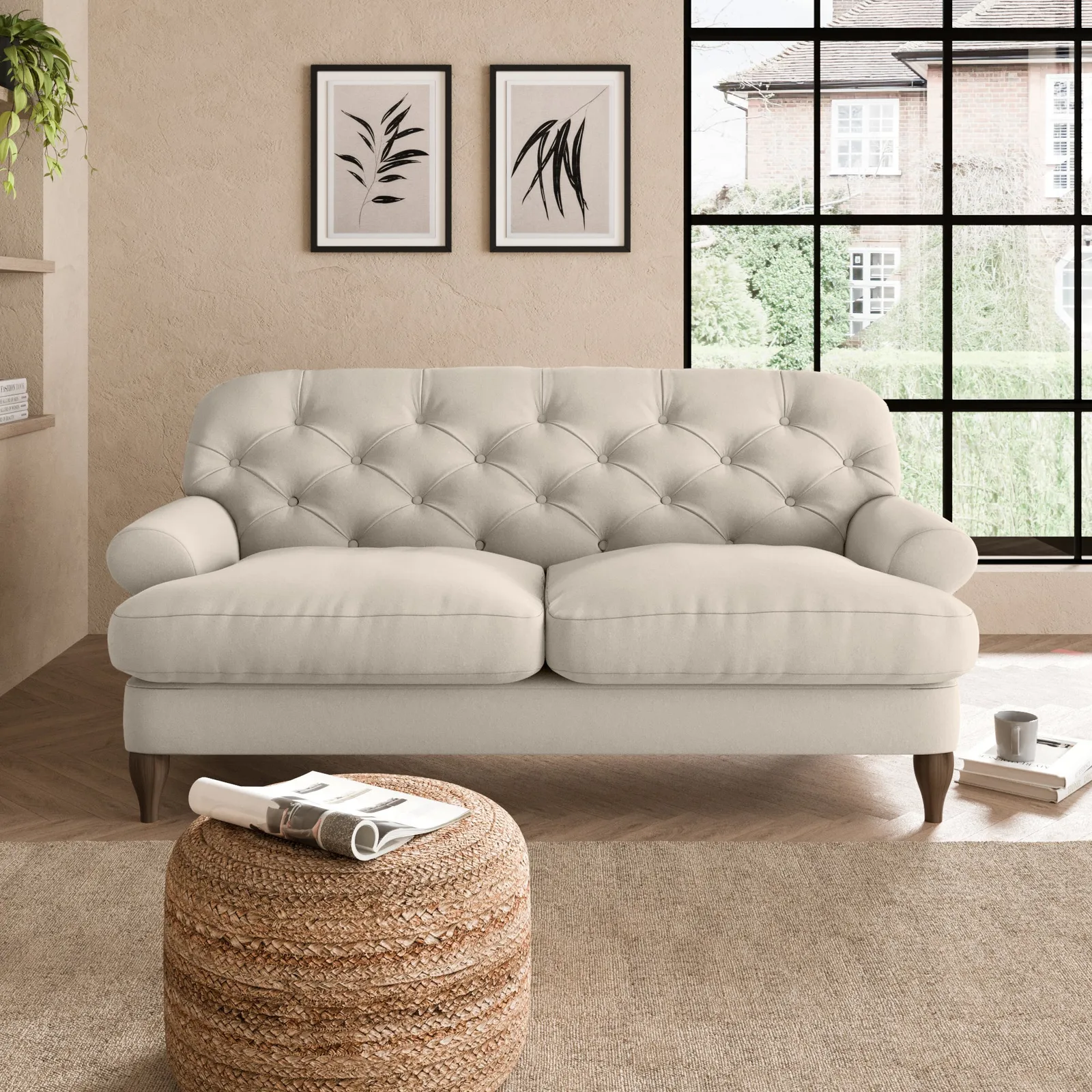 Canterbury Luxury Velvet 2 Seater Sofa Luxury Velvet Natural