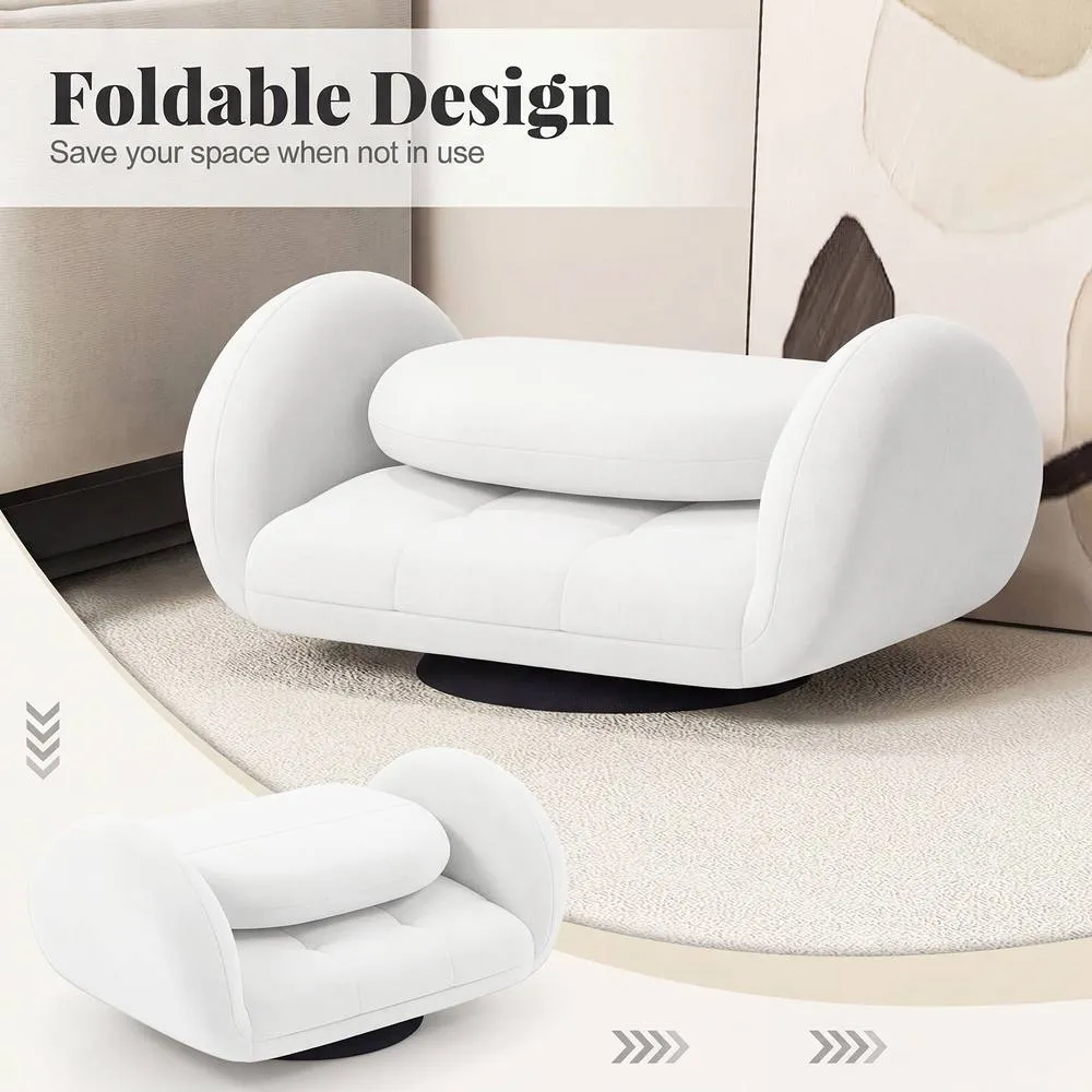 Costway Swivel Floor Chair Folding Gaming Chair w/Adjustable Backrest&Armrests in White 4