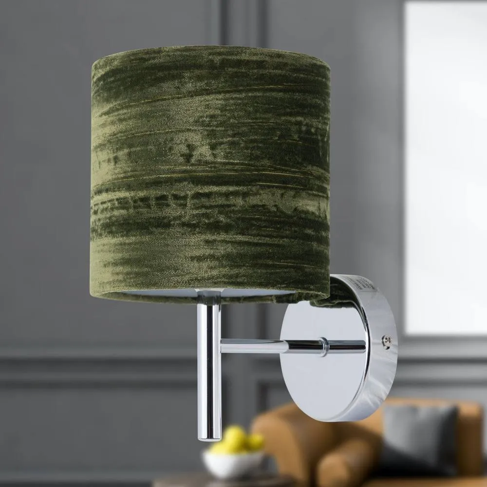 First Choice Lighting Set of 2 Brea - Chrome Wall Lights with Green Crushed Velvet Shades in Silver 5