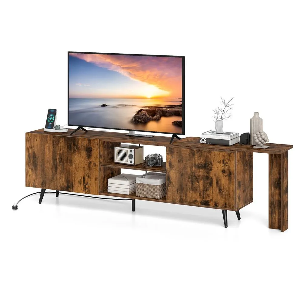 Costway Industrial 55" TV Stand Wooden Entertainment Center in Brown 2