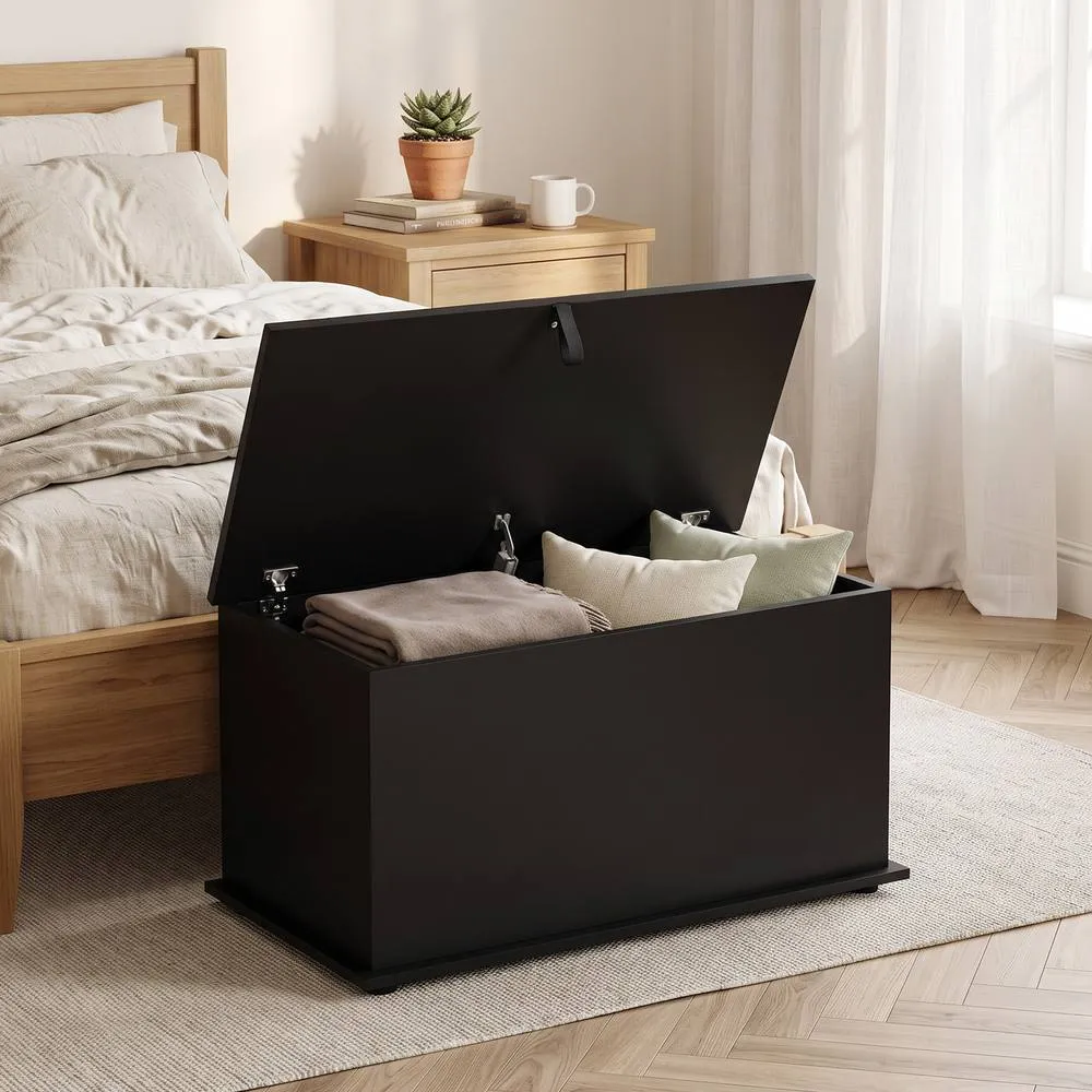 HOMCOM Storage Chest with Safety Hinged Lid, 102L Storage Box, Black 2