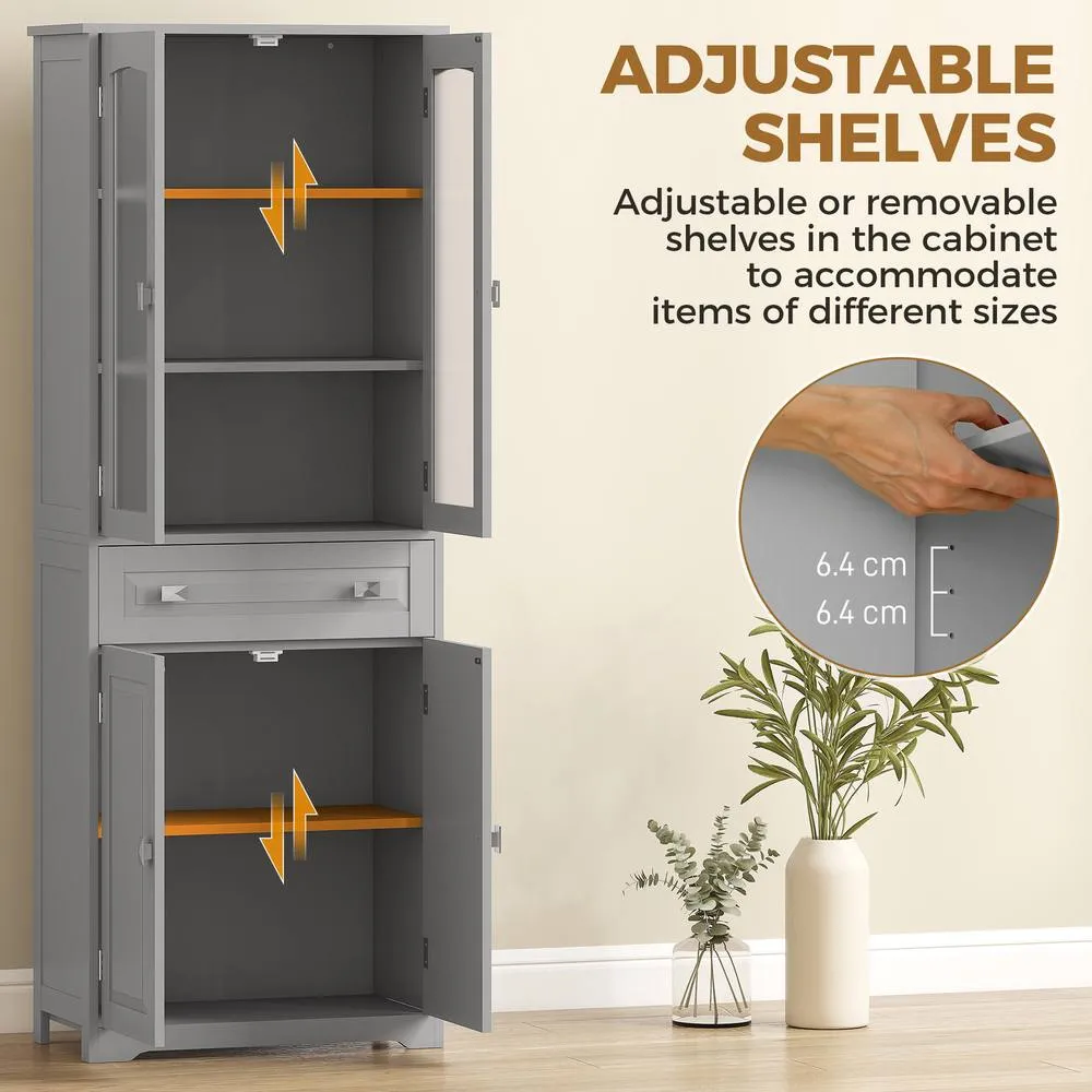 HOMCOM Kitchen Cupboard Storage Cabinet Adjustable Shelves, Glass Door, Grey 6