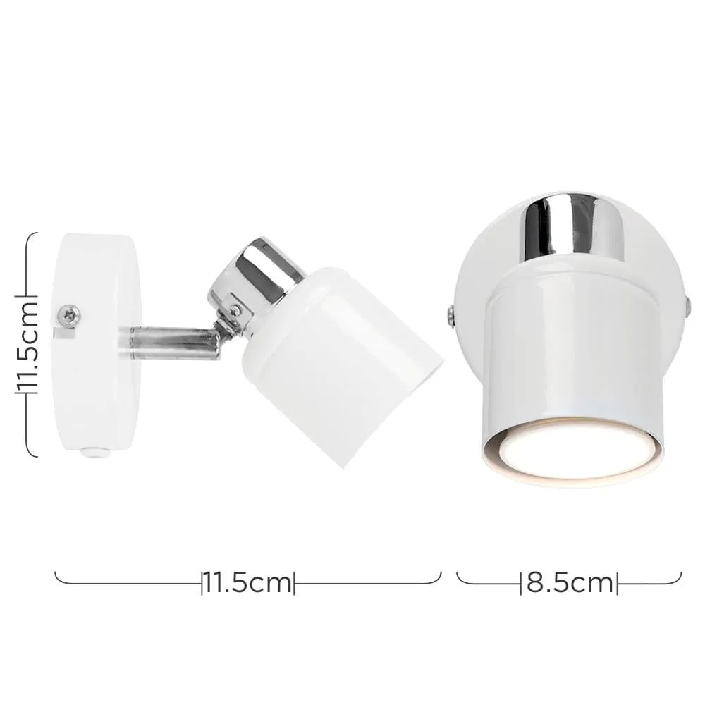 ValueLights Benton Pair of White & Chrome Plug In Spotlight Wall Lights with Bulbs in Silver 5