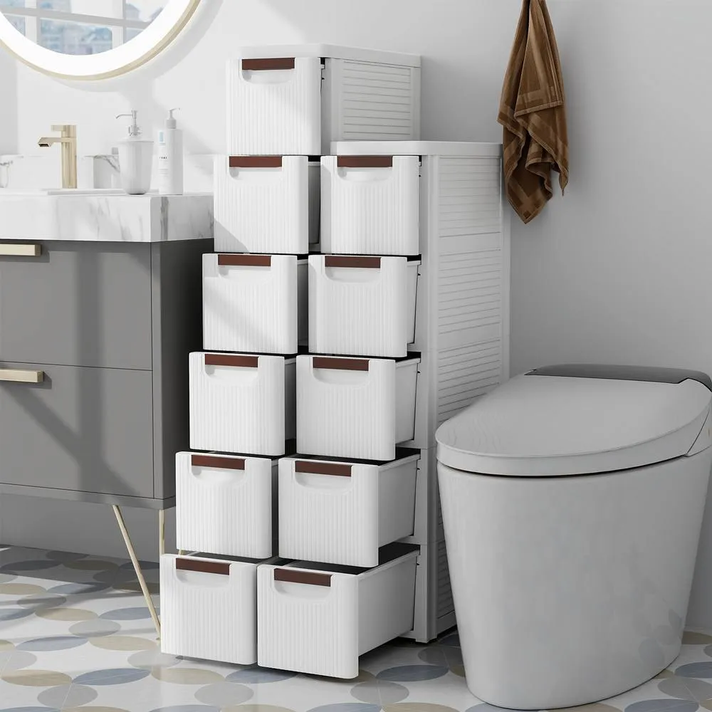 Costway 6 Drawer Tall Storage Cabinet w/4 Wheels Narrow Floor Cabinet Cupboard in White 3