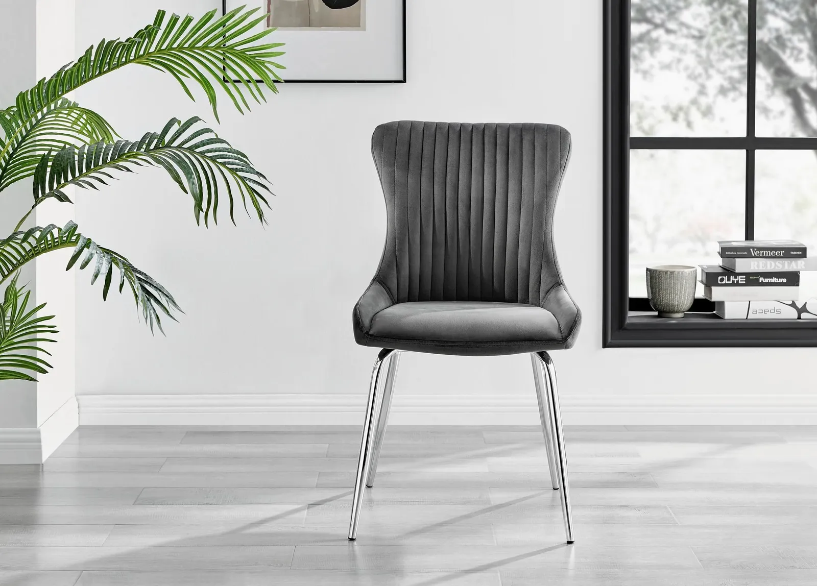 FurnitureboxUK Novara Round Glass Dining Table & 4 Nora Silver Leg Chairs in Dark Grey 6