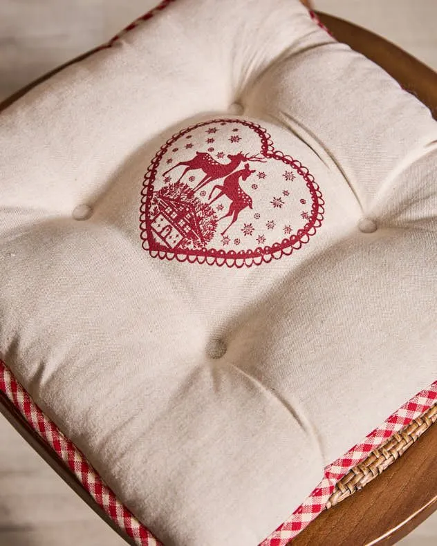 Dibor Set of 4 Traditional Gingham Stag Indoor Dining Chair Seat Pads L40cm x W40cm in White 4