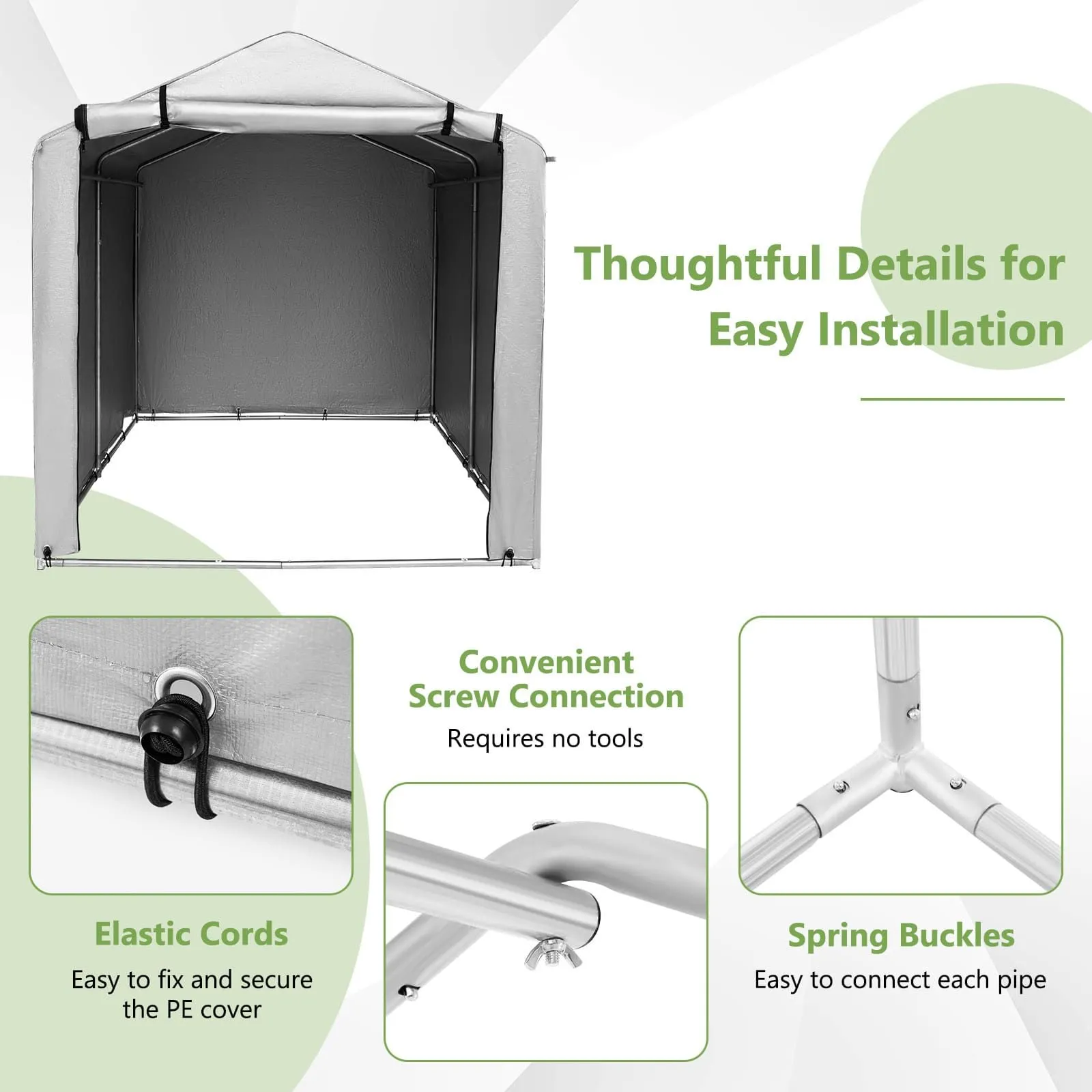 Costway Outdoor Storage Shed 160 x 218 x 164 cm Portable Garage Shelter Bikes in Grey 5