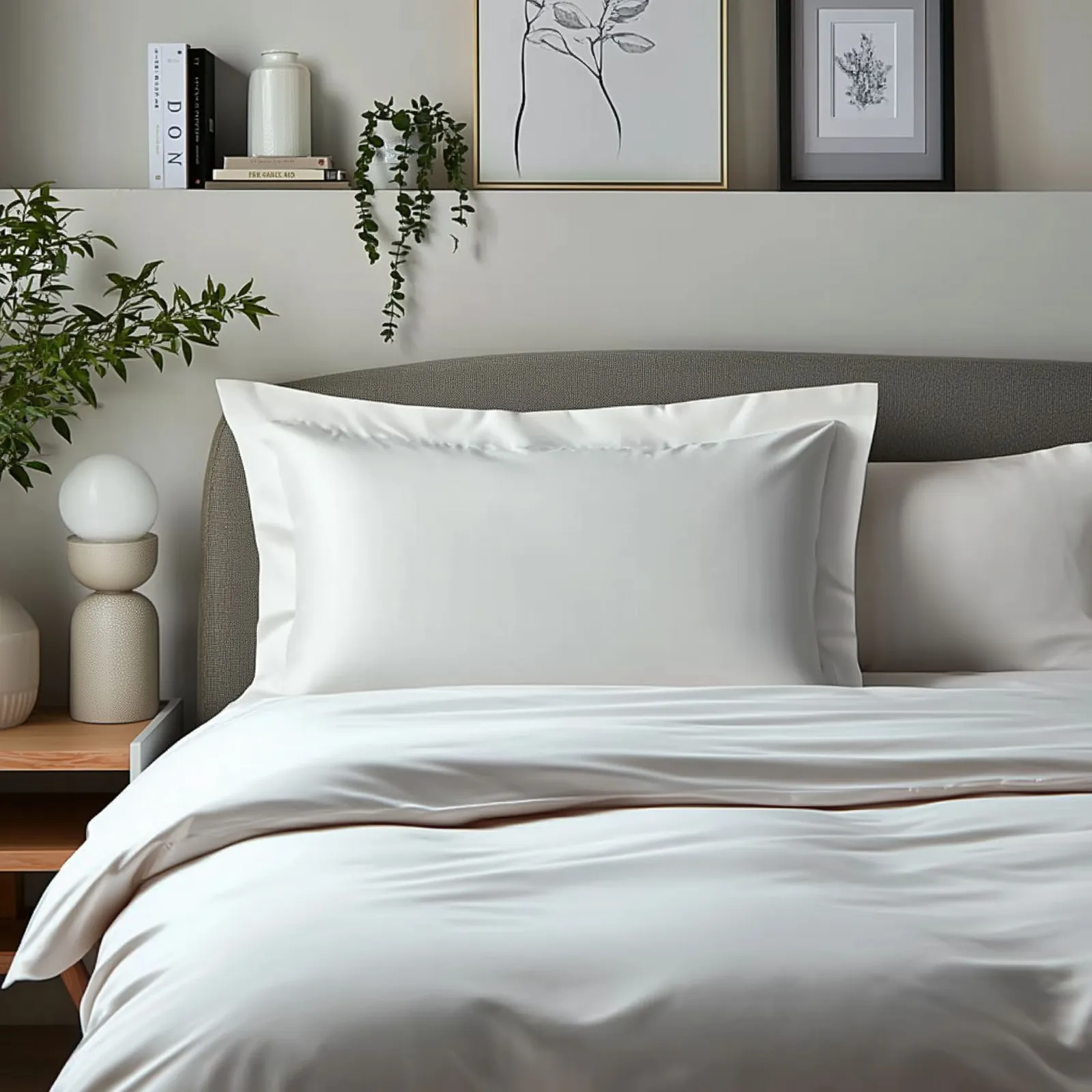Snug City Luxury 400TC Sateen Cotton Oxford Pillowcase Pair Hotel Quality in White