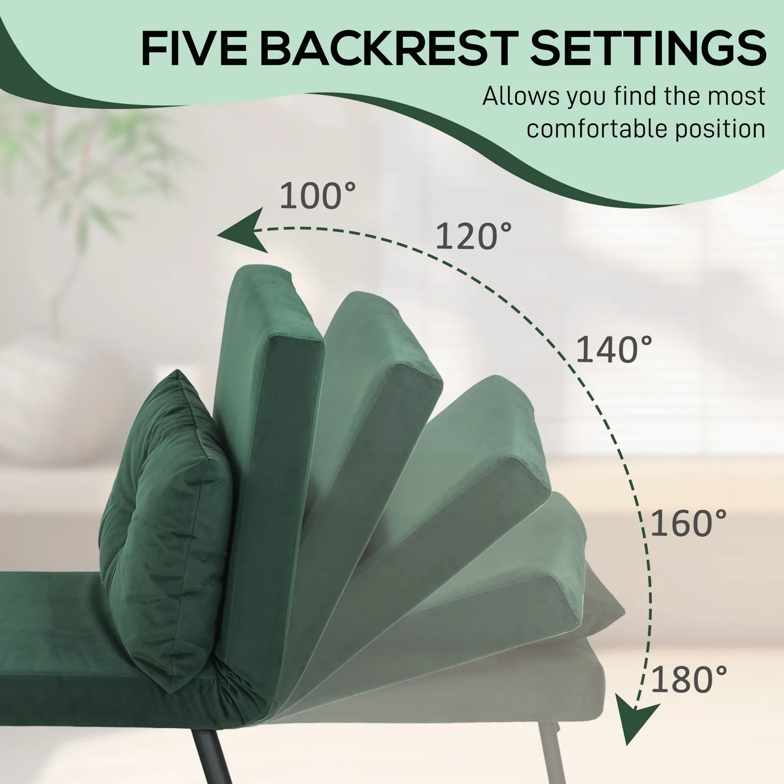 HOMCOM Click Clack Single Chair Bed Settee for Living Room, Green 5