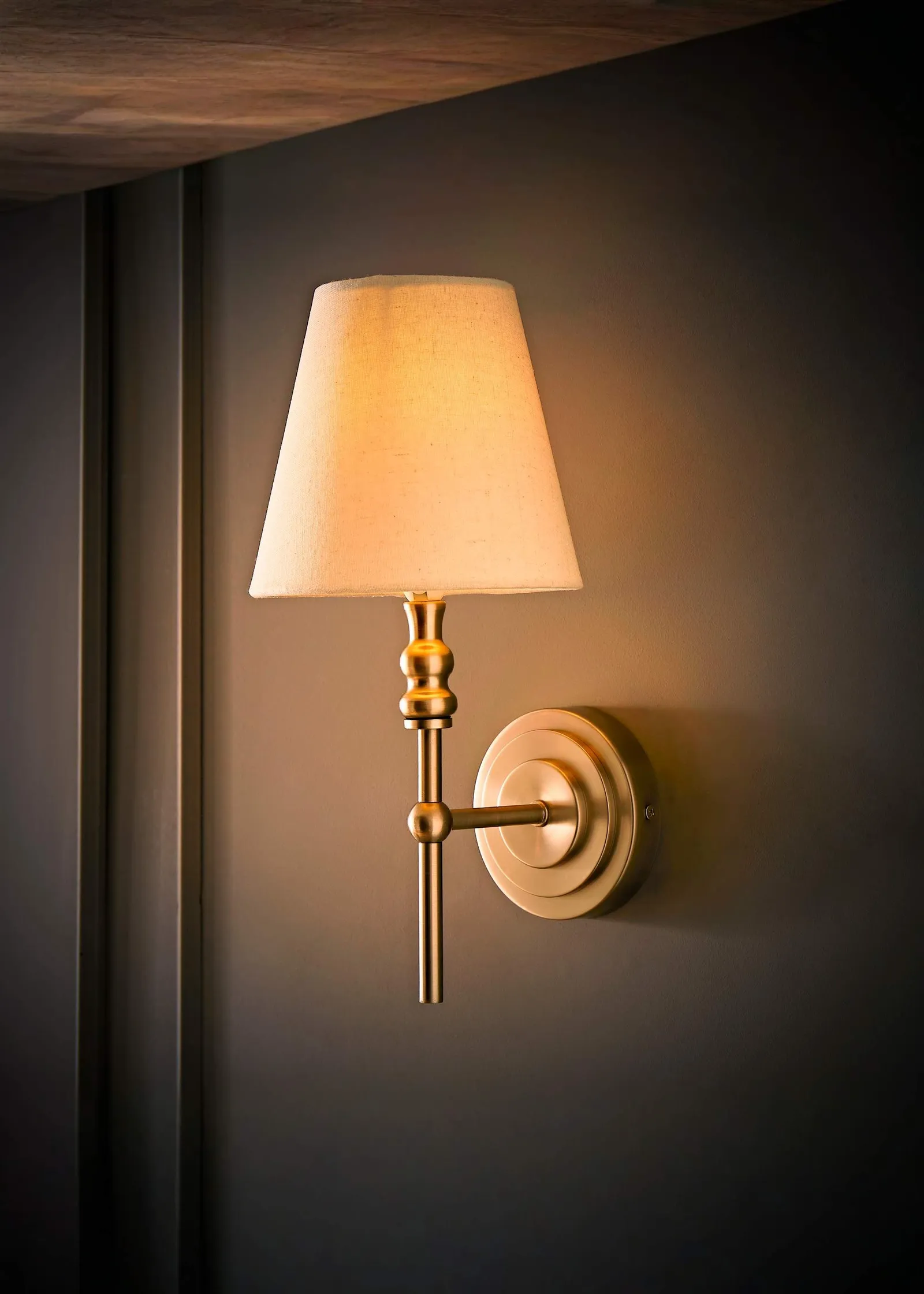 ValueLights Maggie Candlestick Style Wall Light with Linen Tapered Lamp Shade in Silver 2